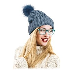 Acesori Premium Knit Pom Beanie in Blue - NWT